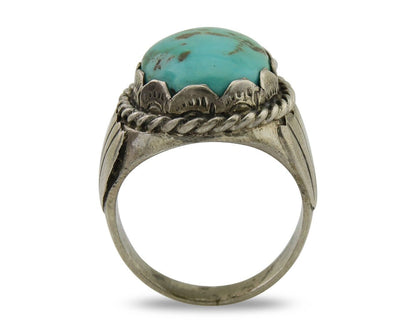 Navajo Hand Stamped Ring 925 Silver Arizona Turquoise Artist C.80's