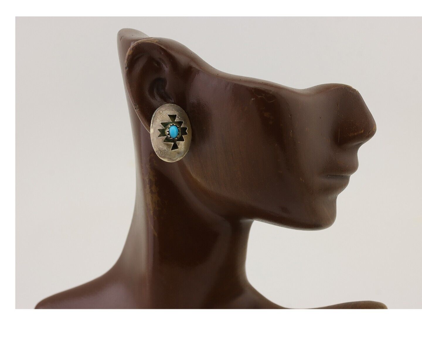 Navajo Hand Cut Earrings 925 Silver Blue Natural Turquoise Native Artist C.80's