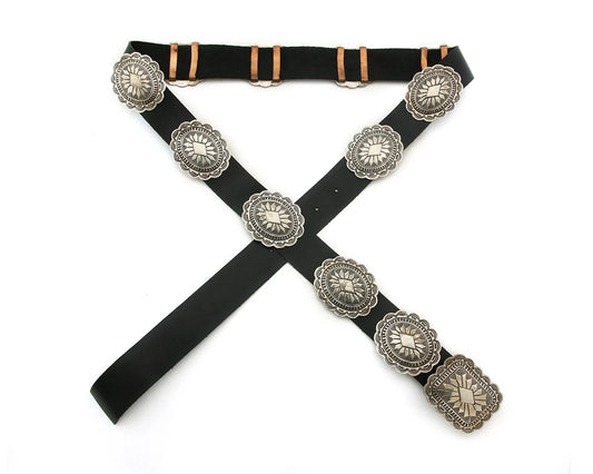Navajo Concho Belt Sterling Silver Handmade Vintage Signed Secatero