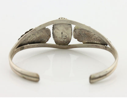 Navajo Handmade Bracelet 925 Silver Natural Blue Turquoise Artist Signed E C.80s