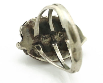 Navajo Ring 925 Silver Spiderweb Turquoise Artist Signed Prairie Fire C.80's