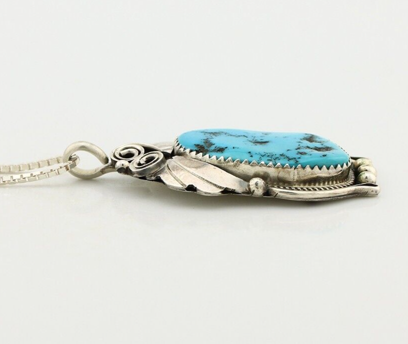 Navajo Necklace Pendant 925 Silver Blue Turquoise Signed Justin Morris C.80's