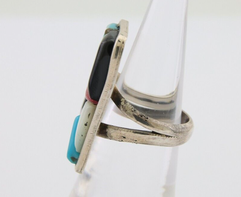 Navajo Ring 925 Silver Inlaid Natural Gemstone Signed WP Size 5.25
