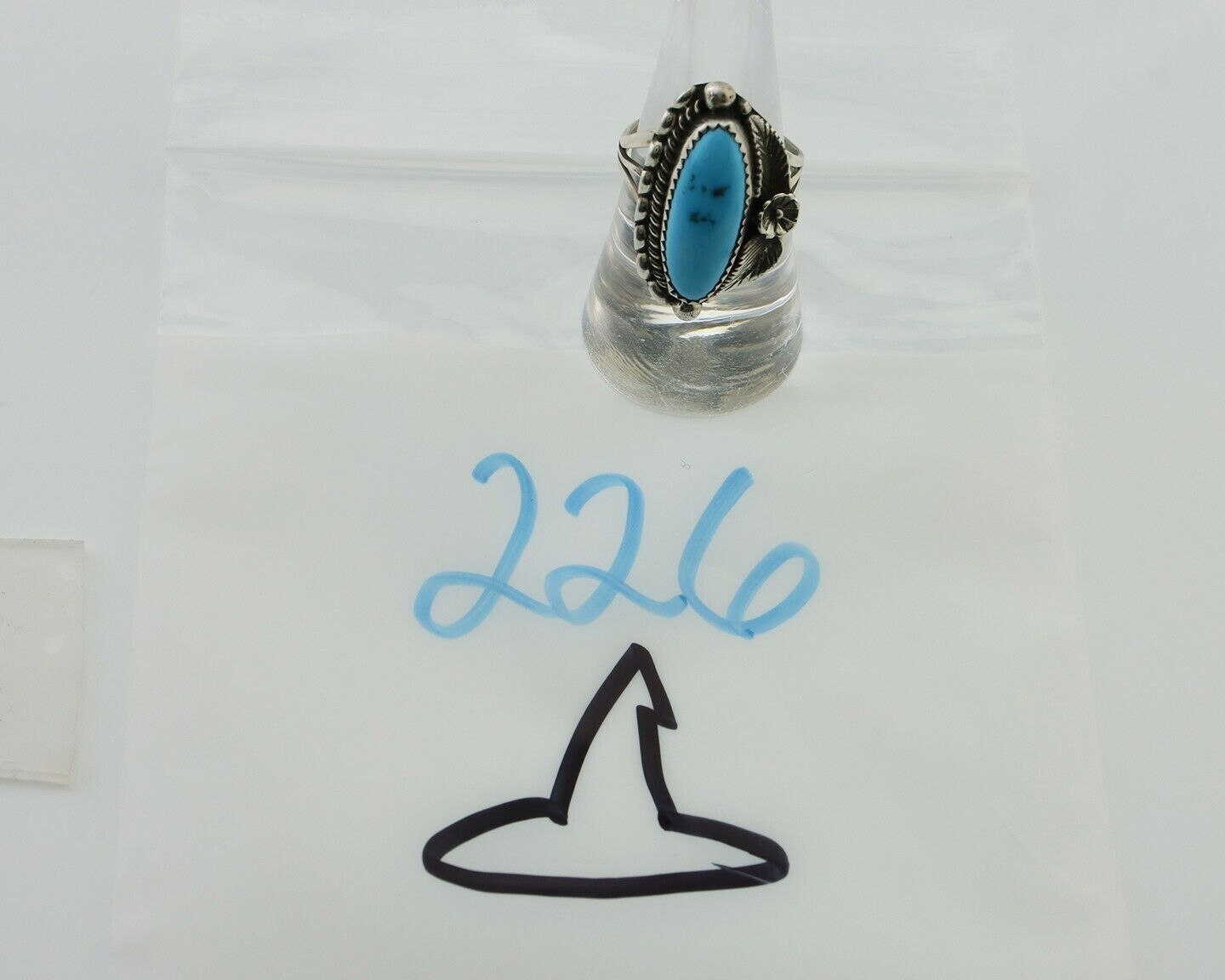 Navajo Ring 925 Silver Sleeping Beauty Turquoise Artist Signed SC C.80's