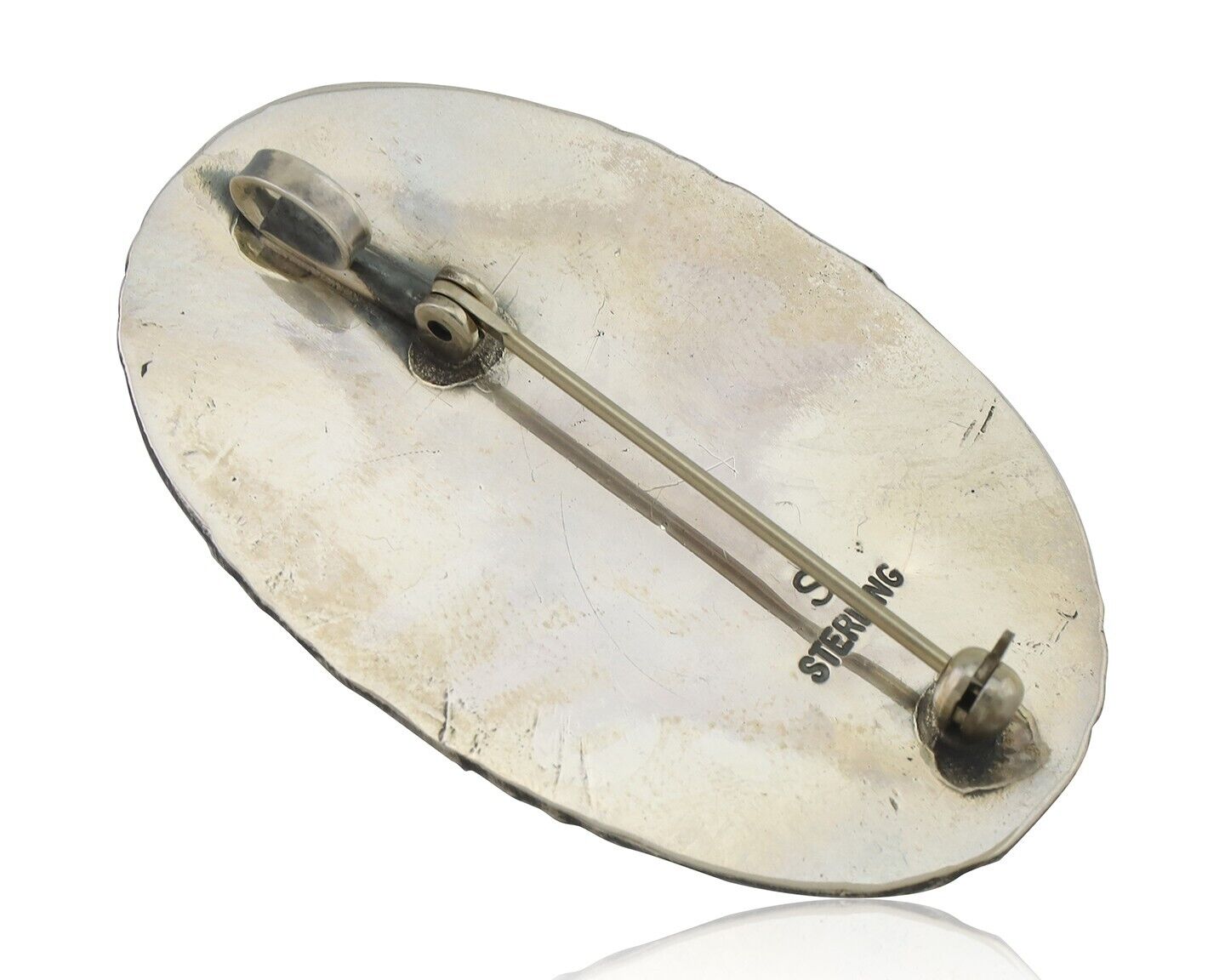 Navajo Pin Pendant 925 Silver Natural Spiderweb Turquoise Signed S C.80's