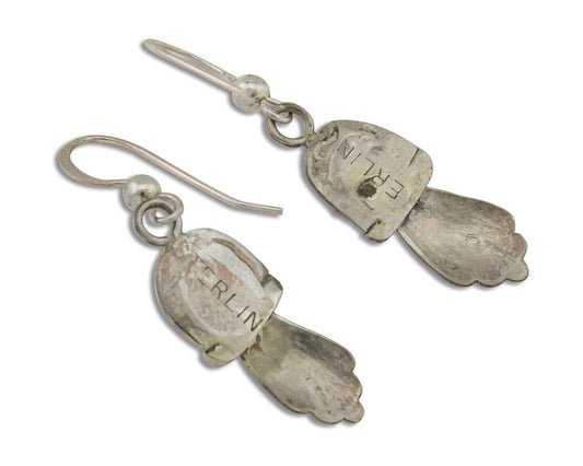 Navajo Earrings 925 Silver Blue Turquoise Artist Signed Kee Tsosie C.80's