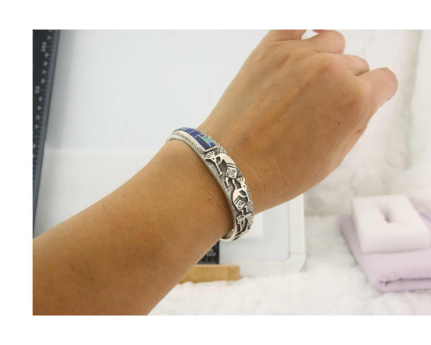 Vintage Navajo Bracelet 925 Silver Handmade Authentic Gemstone Kokopelli