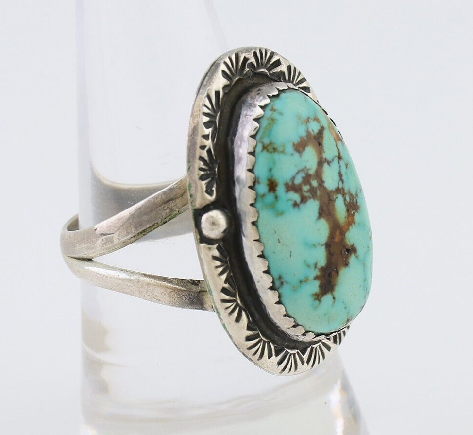 Navajo Ring 925 Silver Spiderweb Turquoise Signed DDIE C.80's