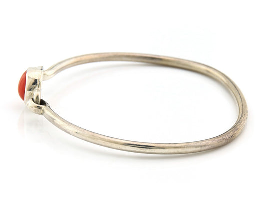 Navajo Bracelet Sterling Silver Natural Red Coral Artist Signed Sunrise