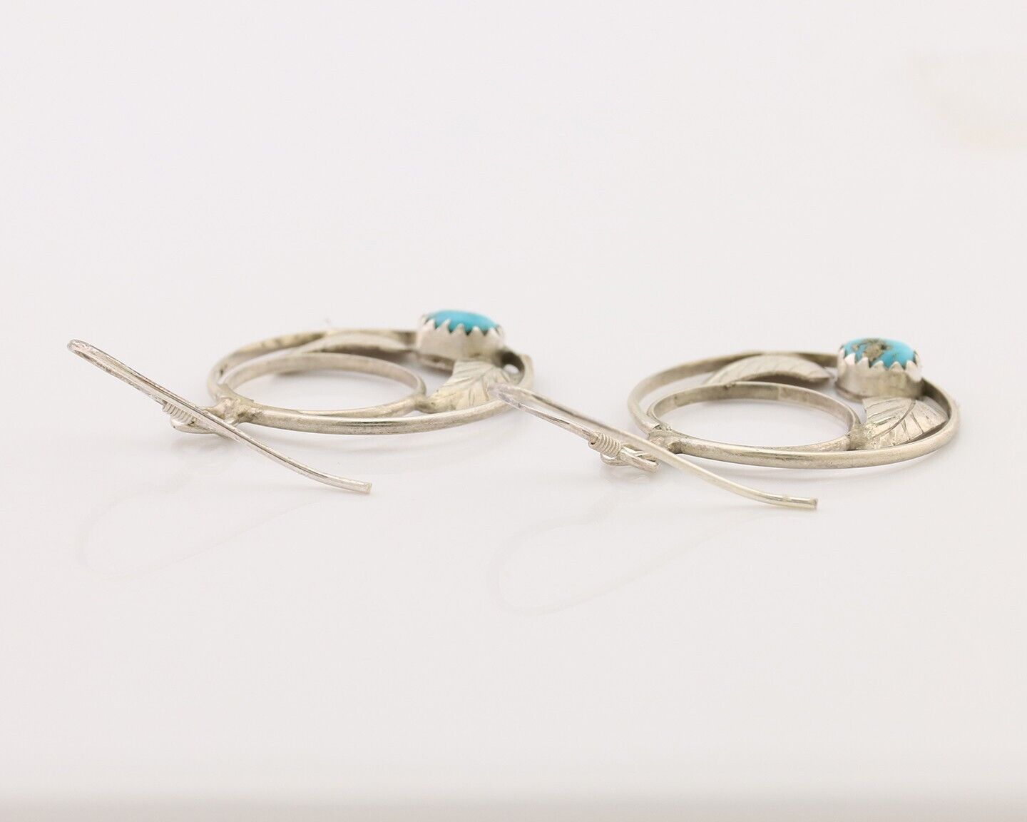 Navajo Handmade Dangle Earrings 925 Silver Blue Turquoise Native Artist C.80's