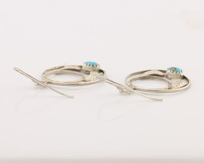 Navajo Handmade Dangle Earrings 925 Silver Blue Turquoise Native Artist C.80's