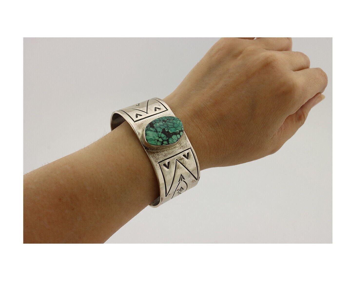 Navajo Bracelet 925 Silver Aqua Spiderweb Turquoise Artist Signed MG C.80's