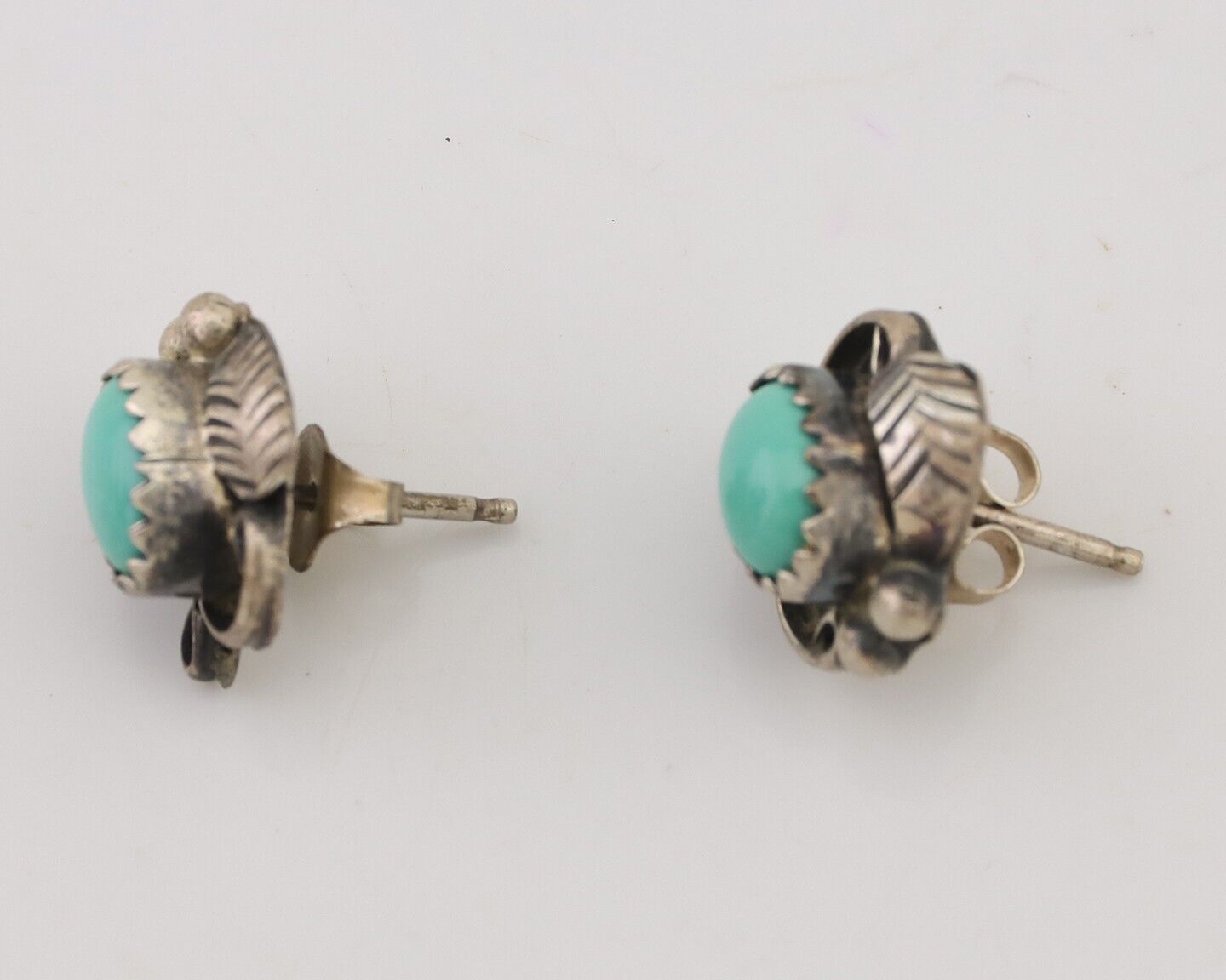 Navajo Handmade Earrings 925 Silver Natural Turquoise Native Artist C.80's
