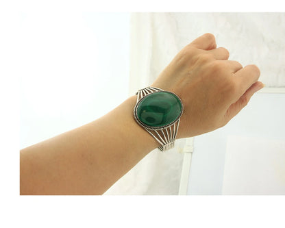 Navajo Cuff Bracelet Sterling Silver Natural Malachite Native American Artist