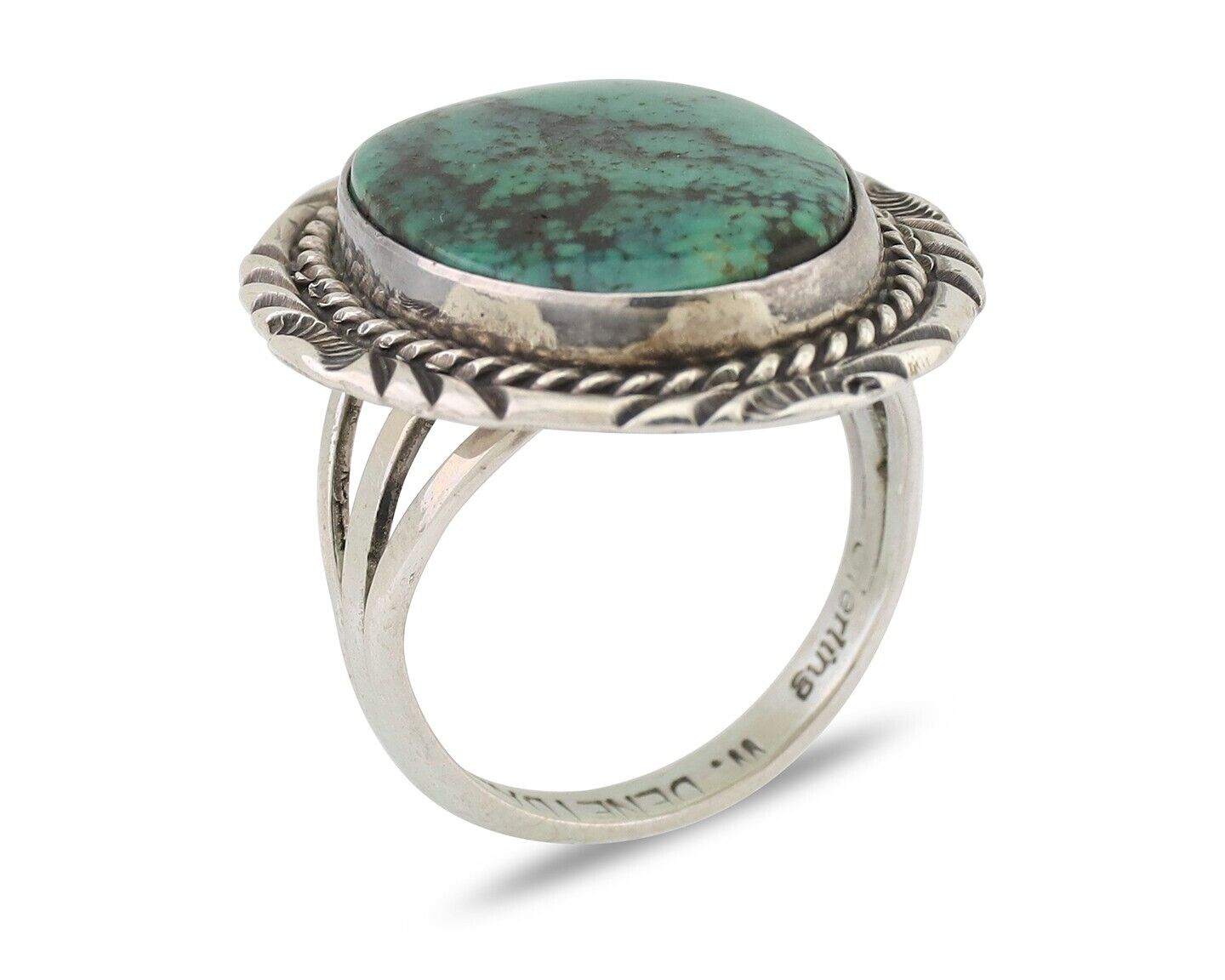 Navajo Ring 925 Silver Turquoise Signed William Denetdale Size 6.5 C.80's