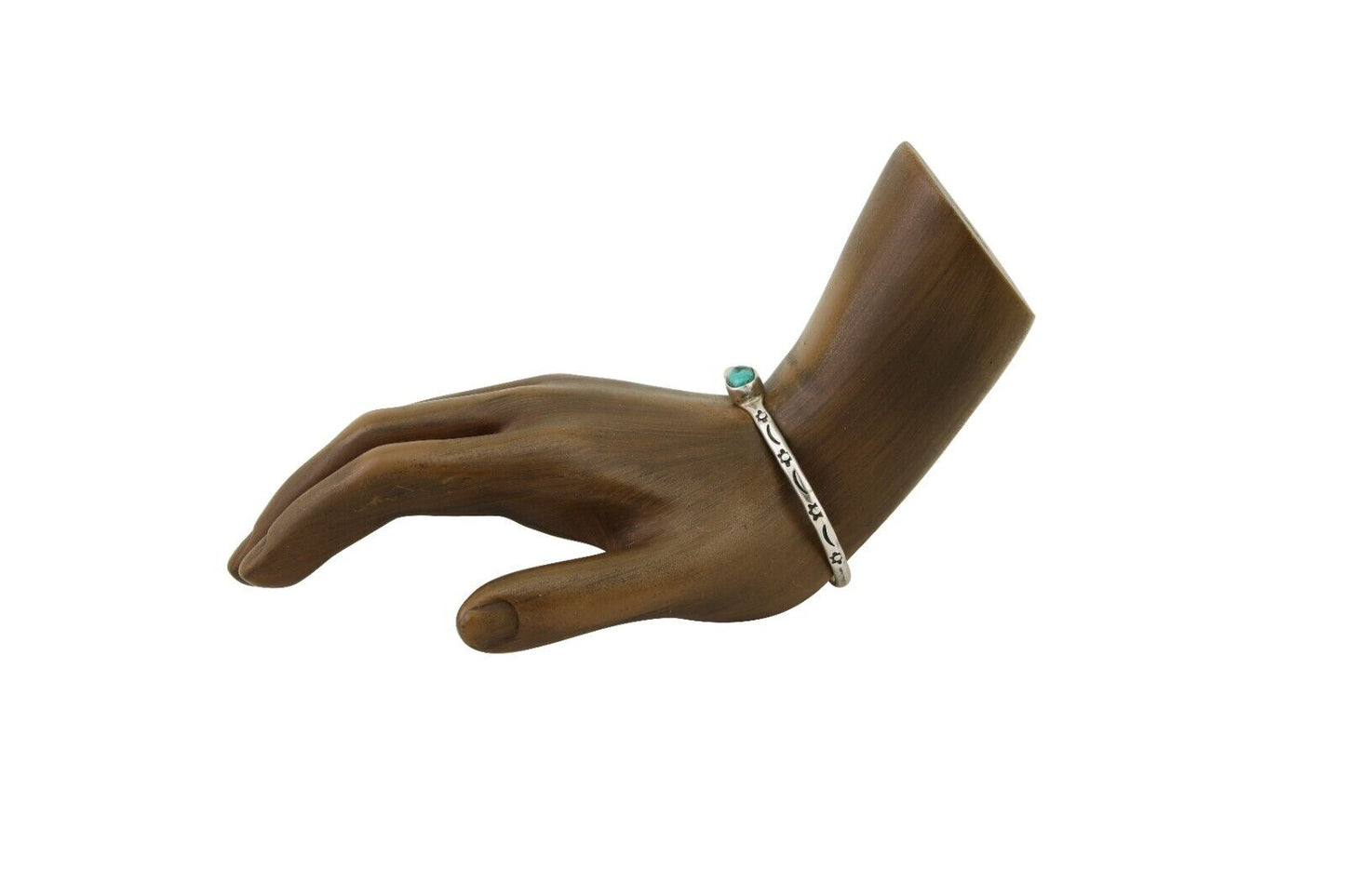 Navajo Hand Stamped Cuff Bracelet Turquoise 925 Silver Native American Artist