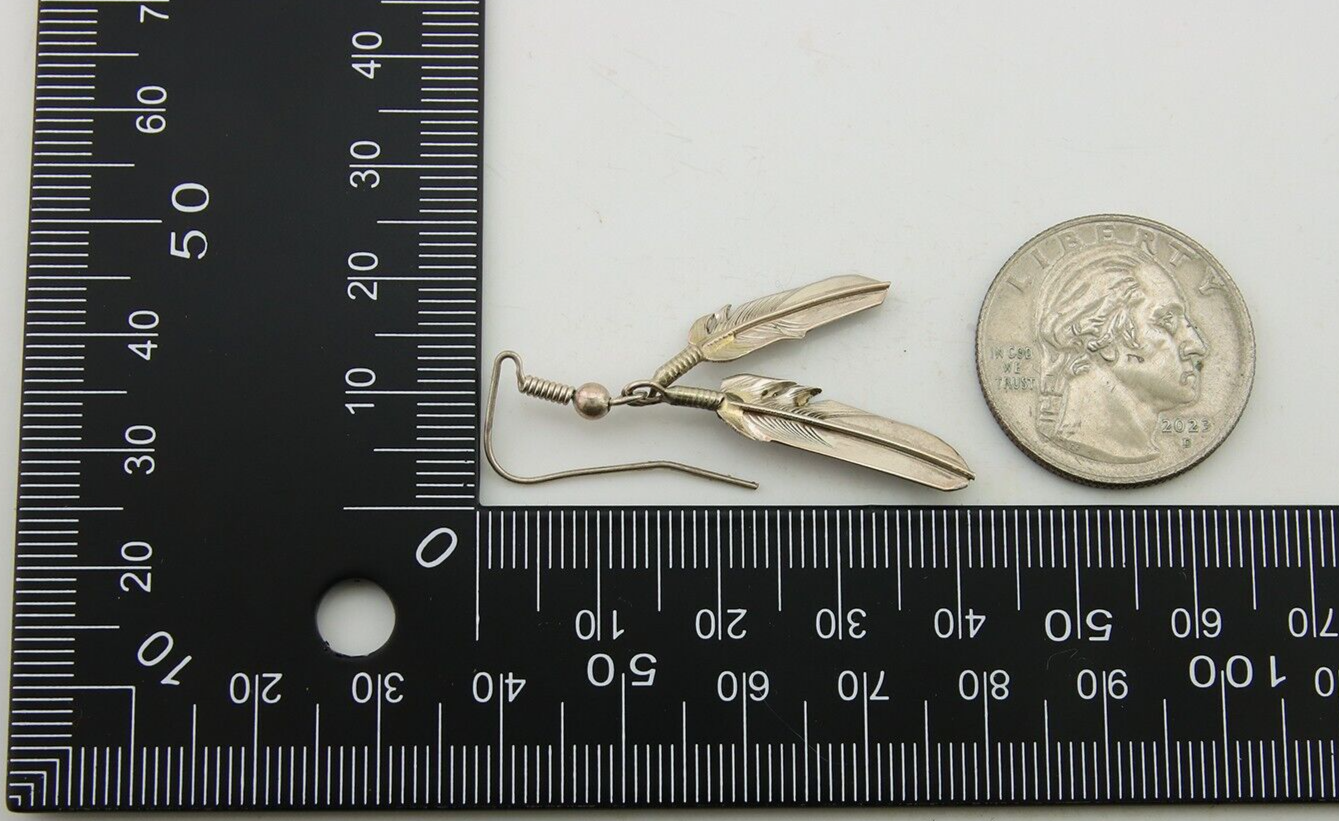 Navajo Earrings 925 Silver Dangle Eagle Feather Native American Artist C.80's