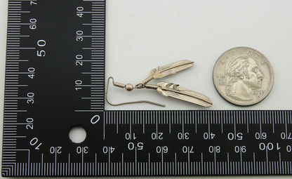 Navajo Earrings 925 Silver Dangle Eagle Feather Native American Artist C.80's