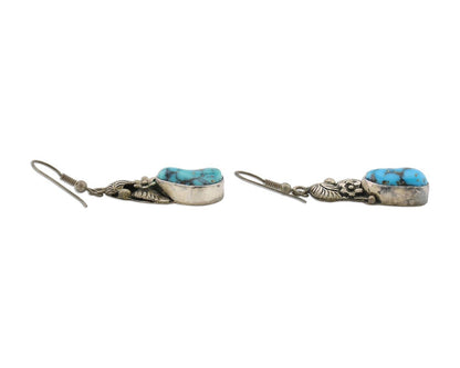 Navajo Handmade Earrings 925 Silver Natural Turquoise Native Artist C.80's