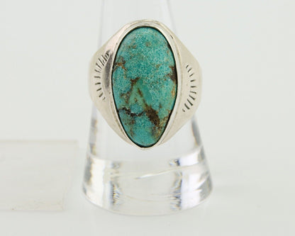 Navajo Hand Stamped Ring 925 Silver Arizona Turquoise Artist C.80's