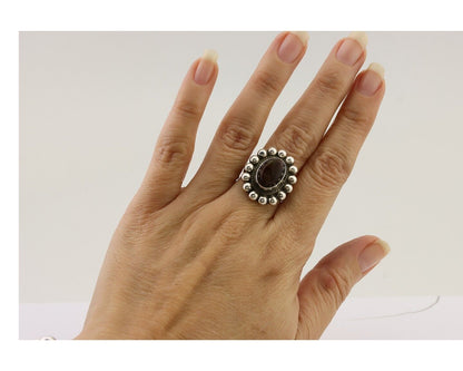 Navajo Handmade Ring 925 Silver Natural Fire Opal Native Artist Size 6.75 C.80's