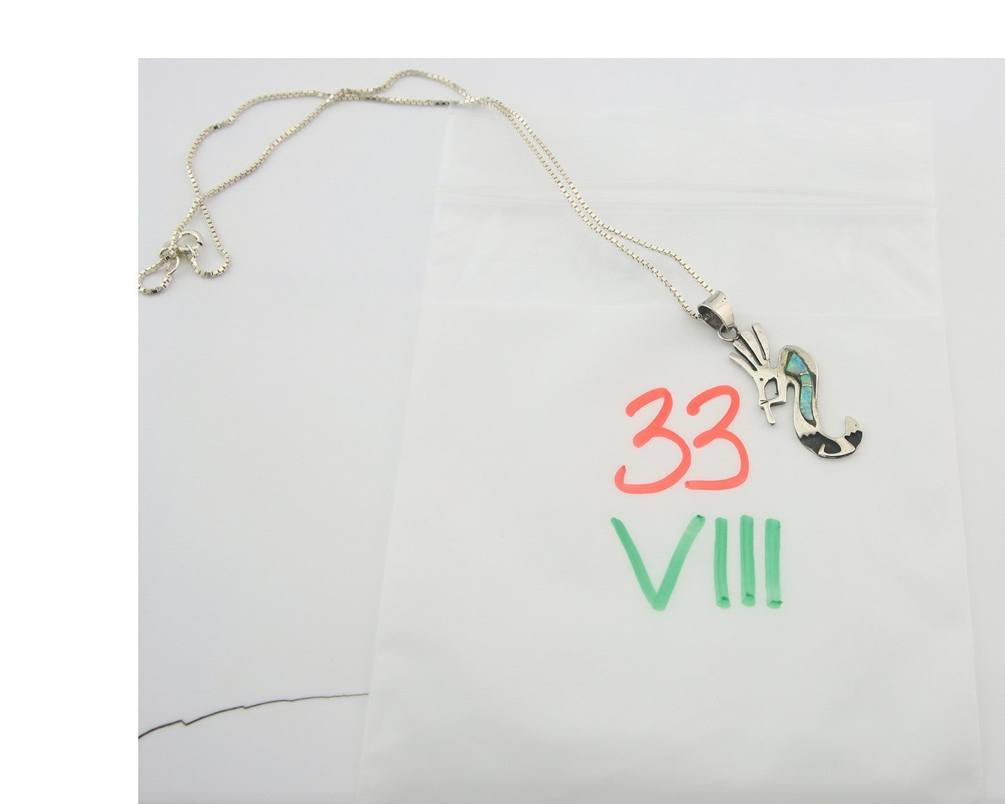 Navajo Kokopelli Necklace Sterling Silver Opal Vintage Signed BB