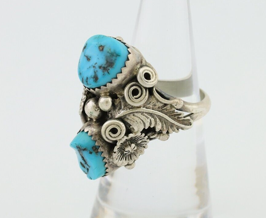 Navajo Handmade Ring 925 Silver Sleeping B Turquoise Artist Signed IHMJ C.80's