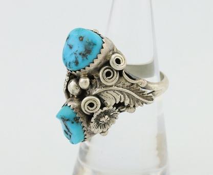 Navajo Handmade Ring 925 Silver Sleeping B Turquoise Artist Signed IHMJ C.80's