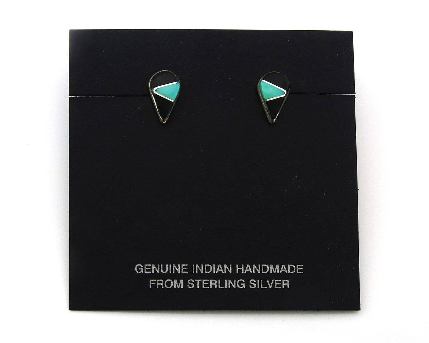Navajo Earrings Sterling Silver Inlaid Onyx & Turquoise Vintage