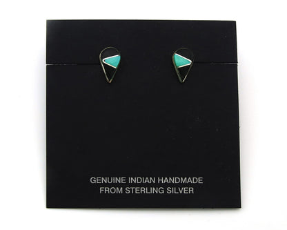 Navajo Earrings Sterling Silver Inlaid Onyx & Turquoise Vintage