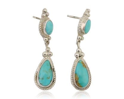 Navajo Dangle Earrings 925 Silver Sleeping Beauty Turquoise Native Artist C.80's