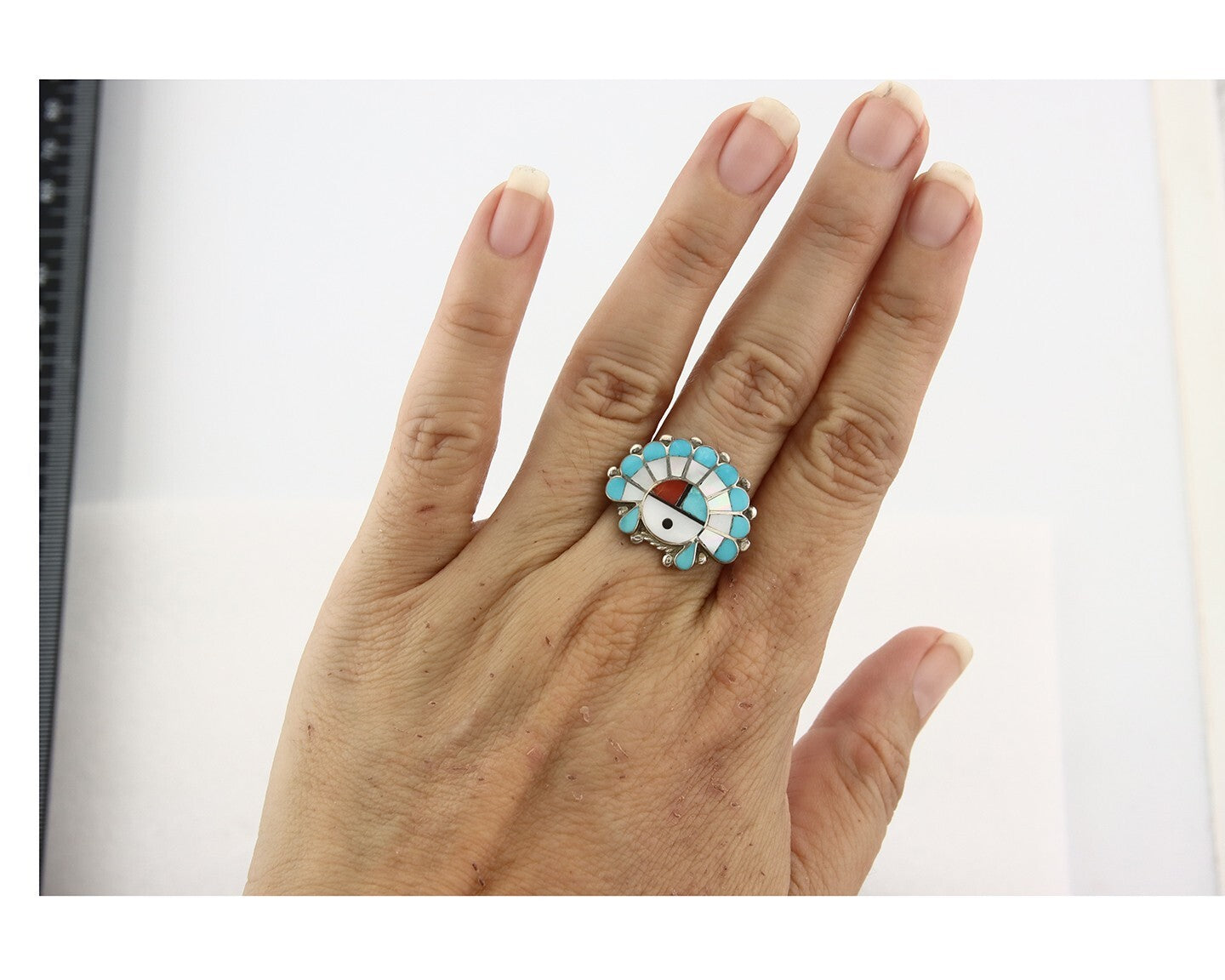 Vintage Zuni Ring 925 Sterling Silver Natural Gemstone Size 8.0