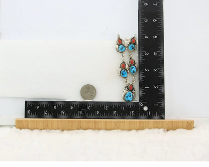 Navajo Necklace Sterling Authentic Turquoise & Coral Signed Justin Morris