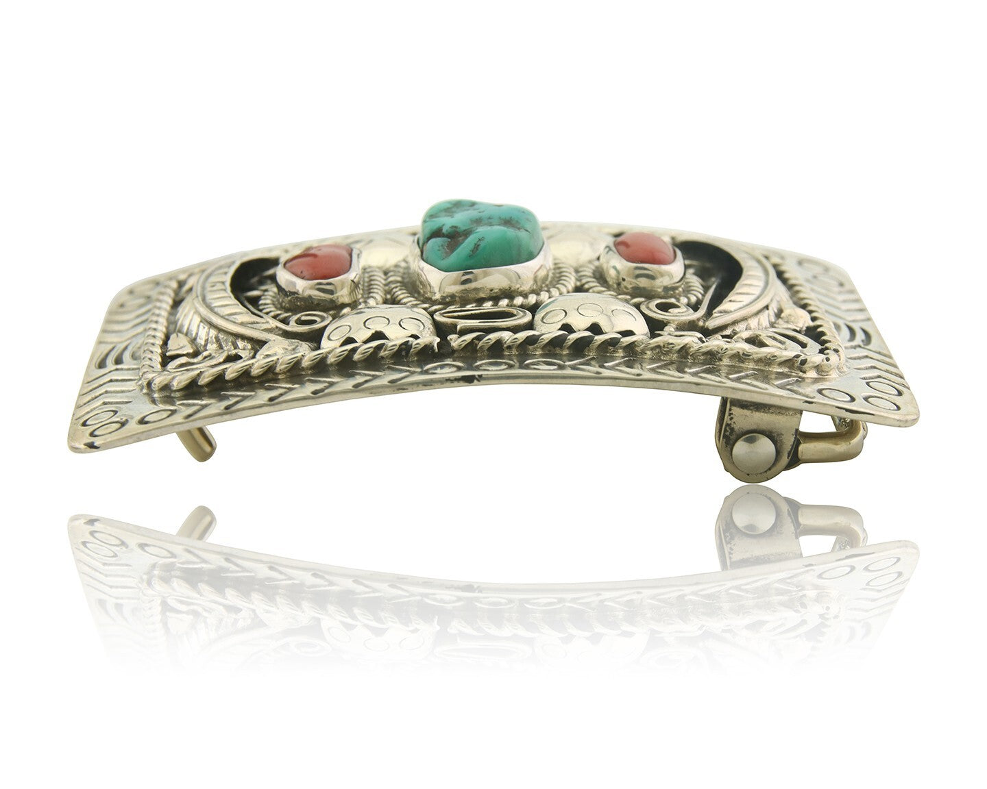 Navajo Belt Buckle 925 Sterling Silver Signed Teepee on Hill 1.9 x 2.9 in C.80's