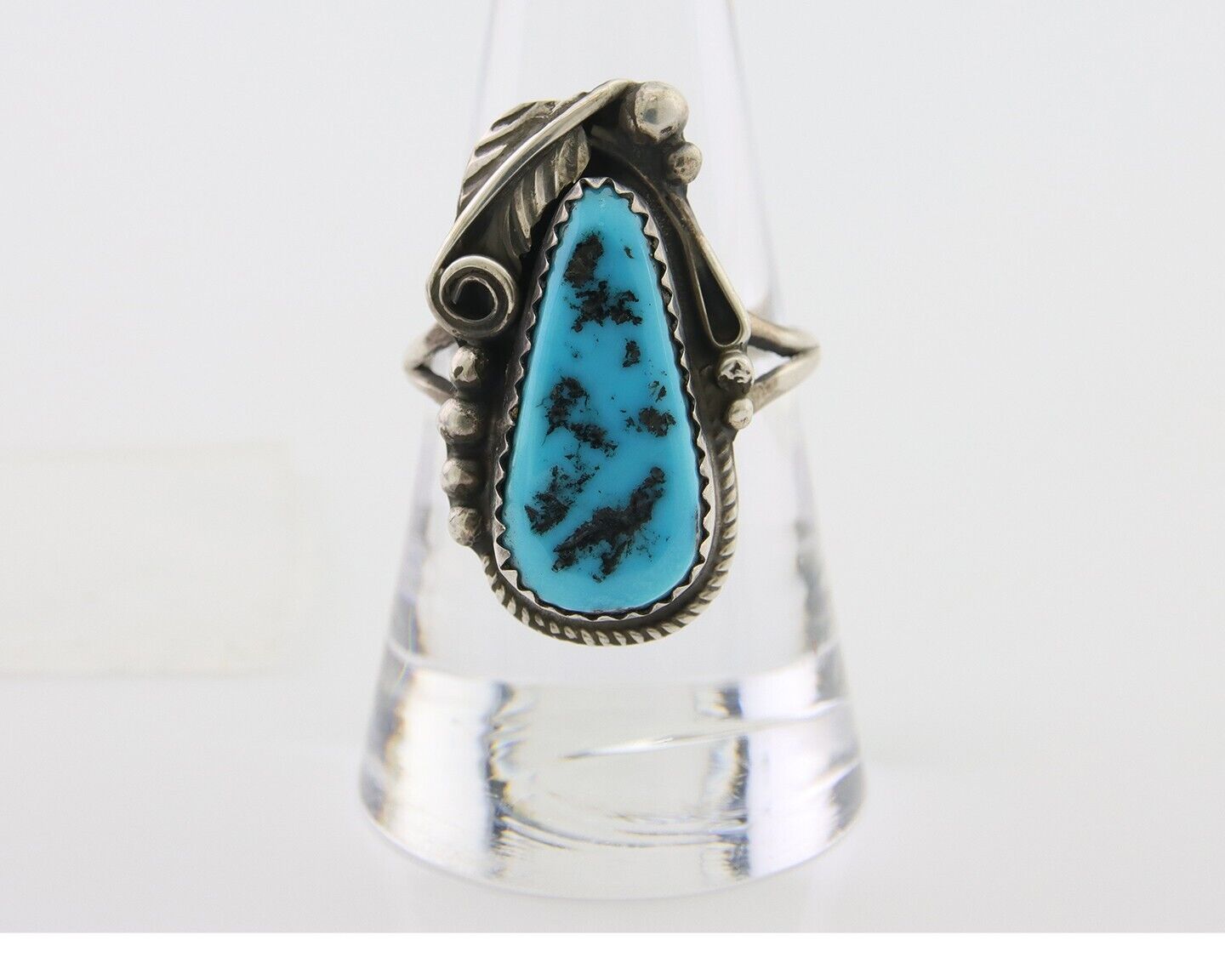 Navajo Ring 925 Silver Sleeping Beauty Turquoise Signed Justin Morris C.80's