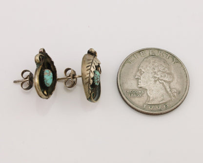 Navajo Earrings 925 Silver Natural Turquoise Native American Artist C.80's