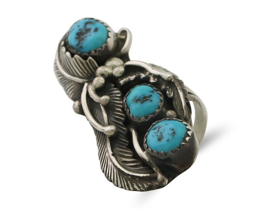 Navajo Ring 925 Silver Sleeping Beauty Turquoise Native American Artist C.80's