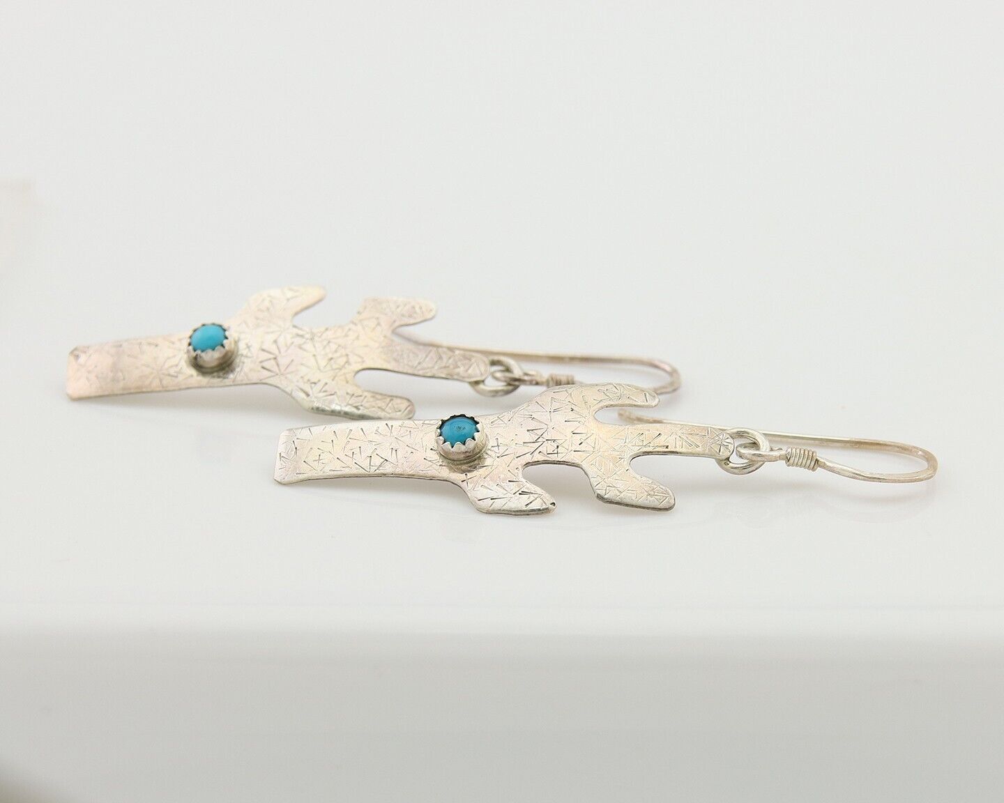 Navajo Handmade Cactus Earrings 925 Silver Natural Turquoise Native Artist C.80s