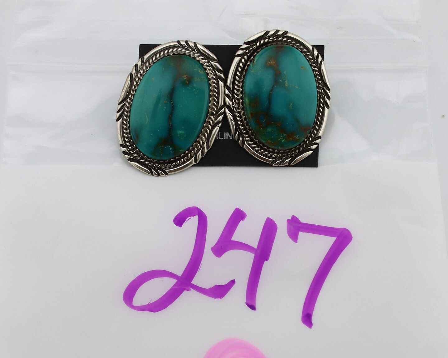 Navajo Hand Stamped Earrings 925 Silver Turquoise Signed M Begay C.80's