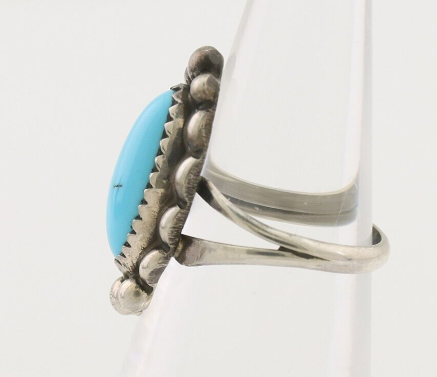 Navajo Ring 925 Silver Sleeping Beauty Turquoise Artist Signed SC C.80's