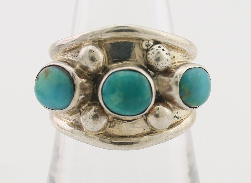 Navajo Ring 925 Silver Natural Blue Turquoise Native American Artist C.80's