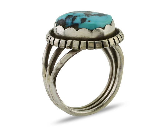 Navajo Ring 925 Silver Natural Blue Turquoise Signed Tony Guerro C.80's