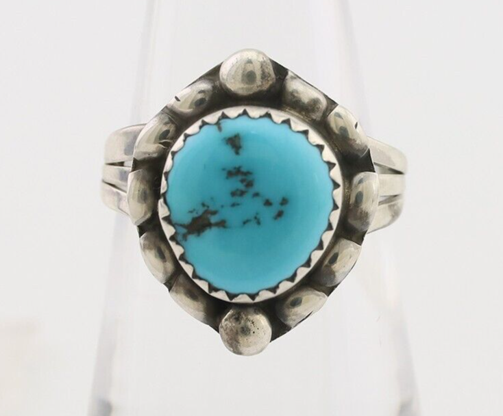 Navajo Ring 925 Silver Sleeping Beauty Turquoise Artist Signed SC C.80's