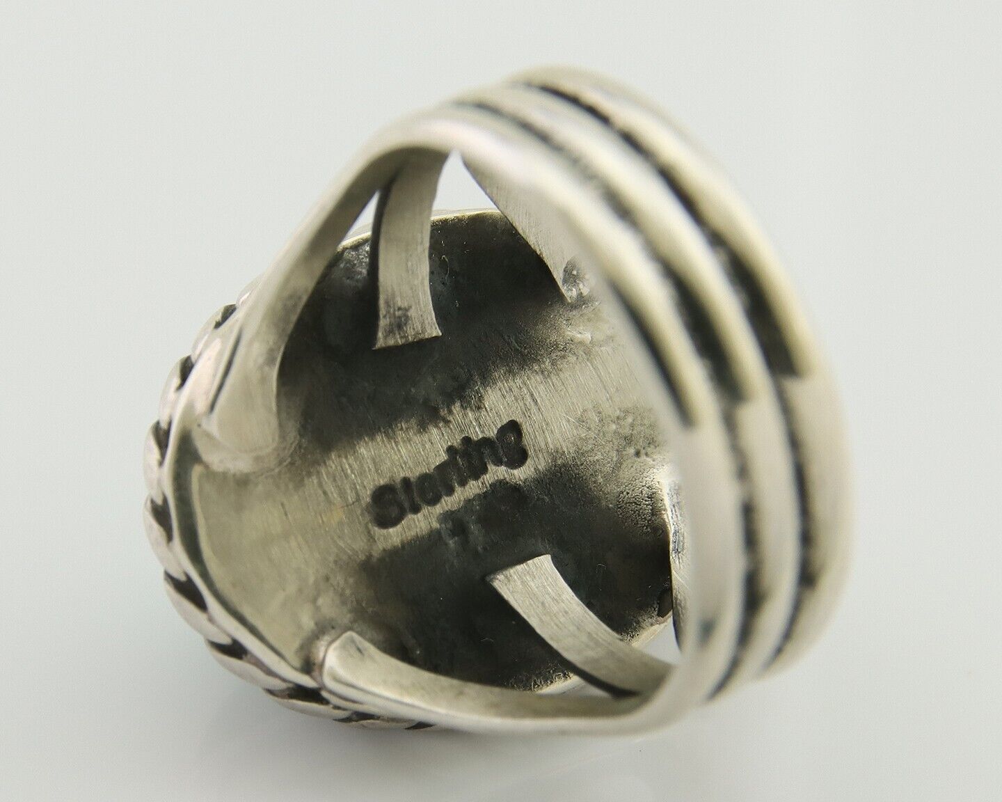 Navajo Ring 925 Silver Natural Malachite Native American Artist C.80's