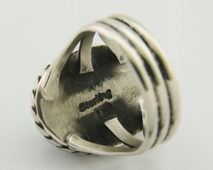 Navajo Ring 925 Silver Natural Malachite Native American Artist C.80's