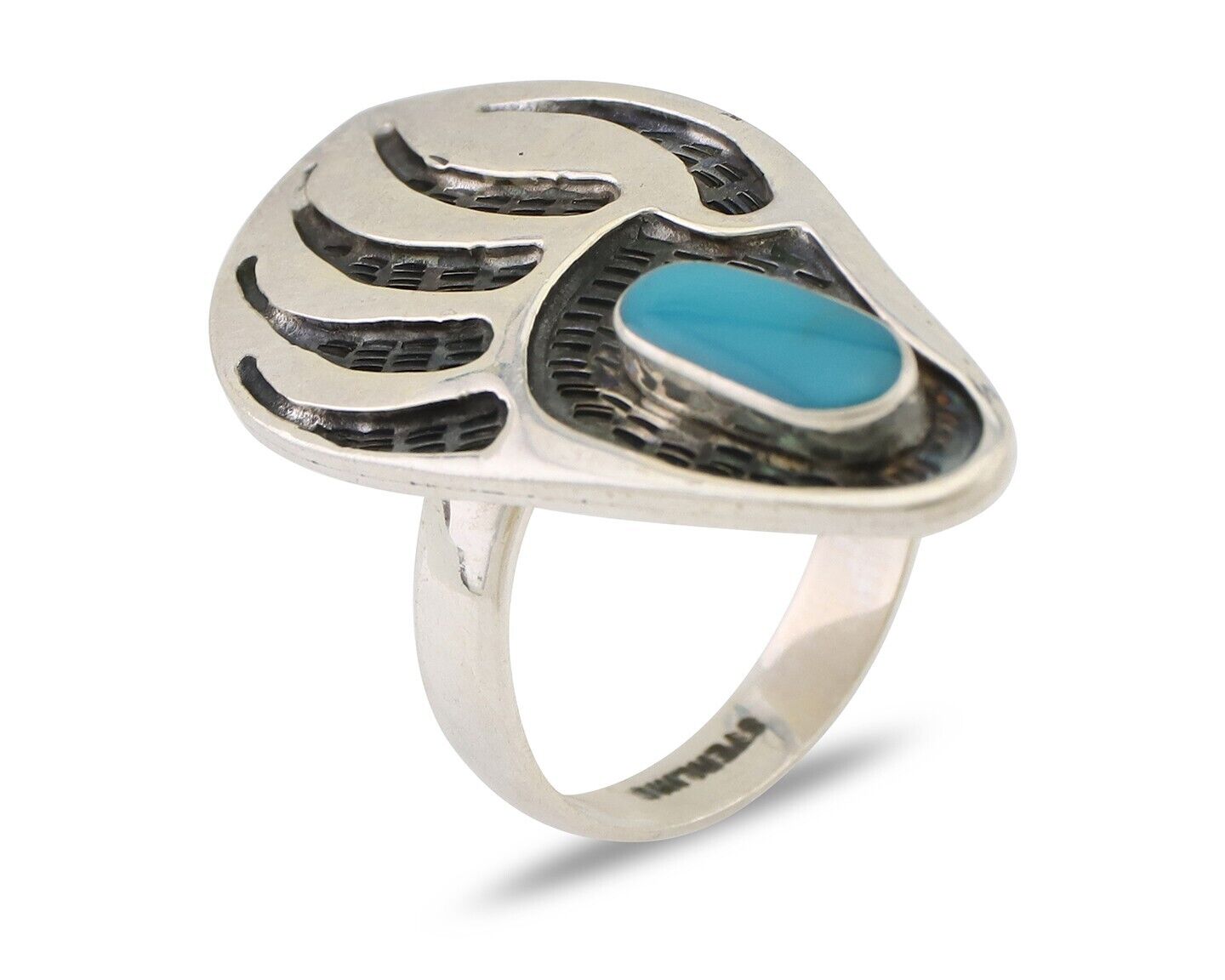Navajo Badger Paw Ring 925 Silver Turquoise Native American Artist C.80's