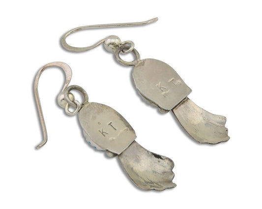 Navajo Earrings 925 Silver Blue Turquoise Artist Signed Kee Tsosie C.80's