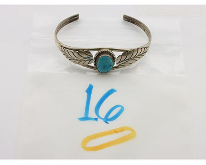 Navajo Handmade Bracelet 925 Silver Natural Blue Turquoise Artist Signed E C.80s