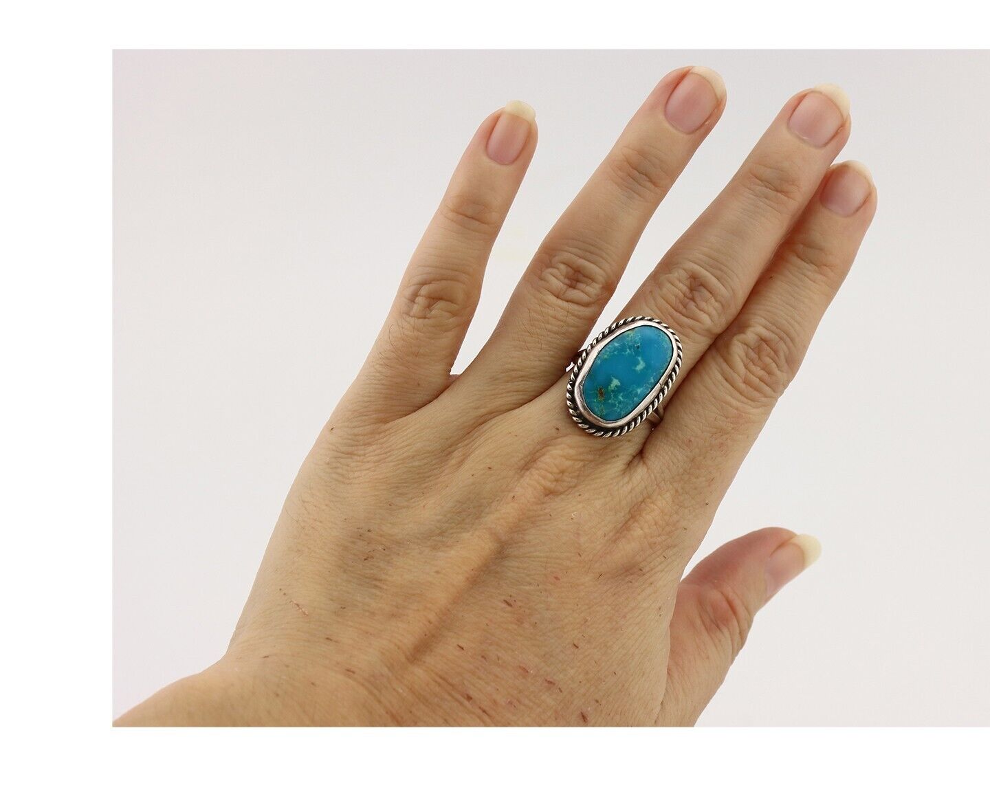 Navajo Ring 925 Silver Blue Gem Turquoise Native American Artist C.80's