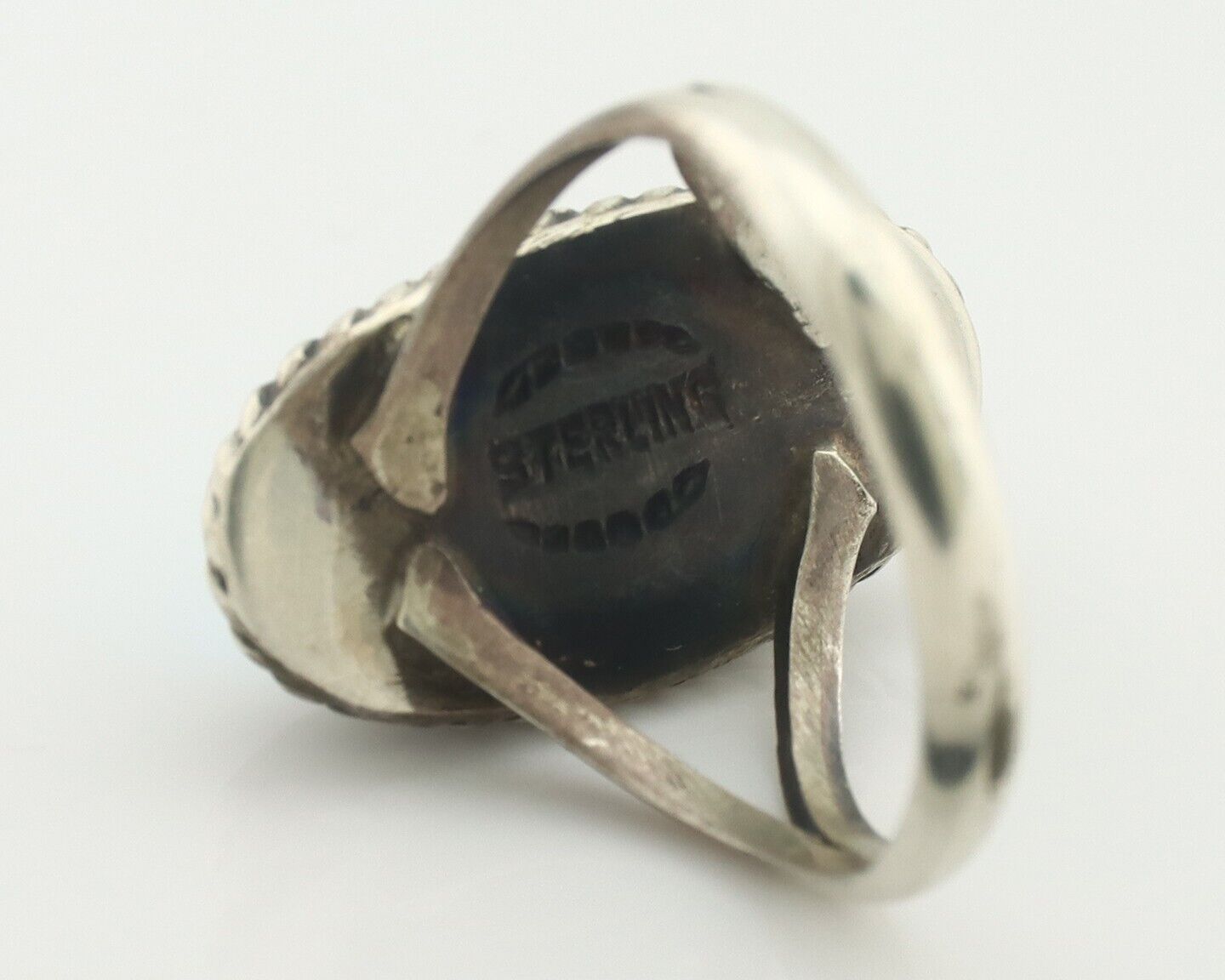 Navajo Ring .925 Silver Natural Blue Turquoise Native American Signed C.80's